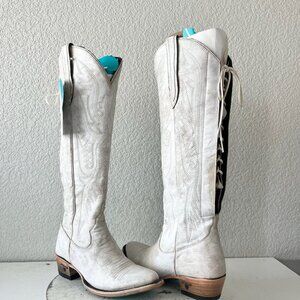 Lane MONICA Knee High Womens Cowboy Boots 6.5 White Western Cowgirl Lace Up EUC